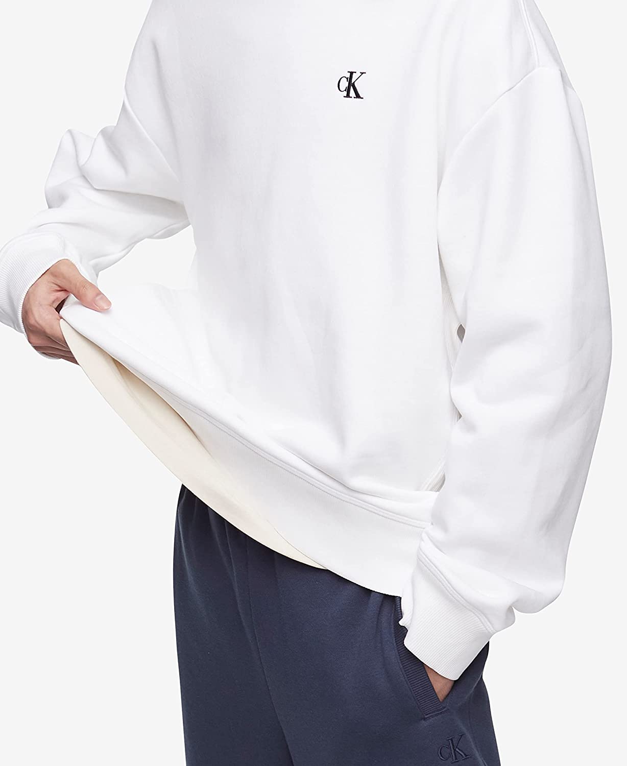 Calvin Klein Men's Relaxed Fit Monogram Logo Fleece Sweatshirt Color Brilliant White Size XL