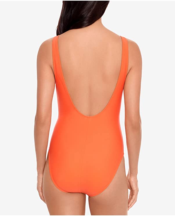 SALT + COVE Women's Stretch Lace-Up Grommets Lined 1-Piece Swimsuit Color Orange Size M