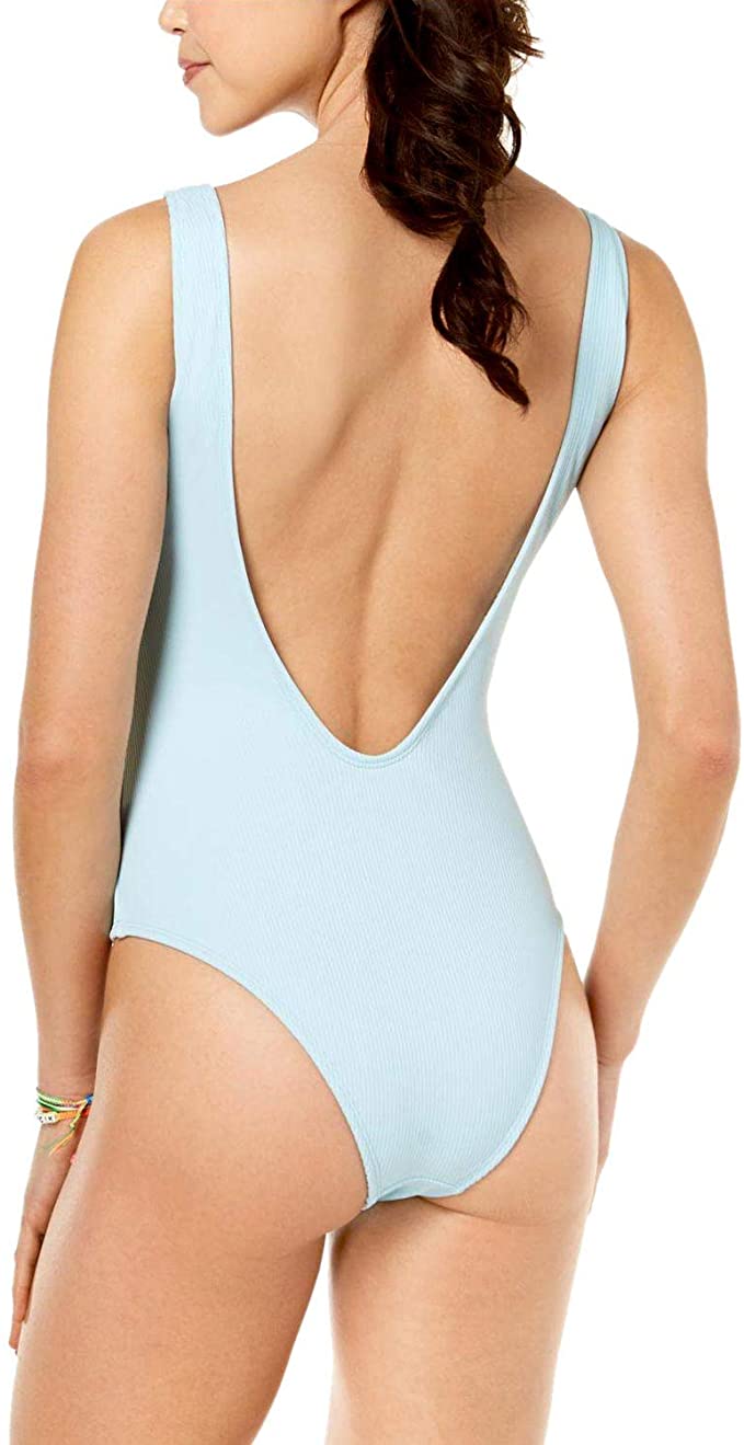 California Waves Ribbed One Piece Swimsuit Color Baby Blue