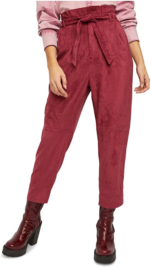 Free People Women’s Faux Suede Belted Cropped Pants Color Pomegranate Size 2