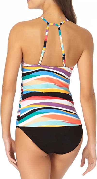 Anne Cole Women’s Wavy Stripe High-Neck Tankini Top Multicolor Size M