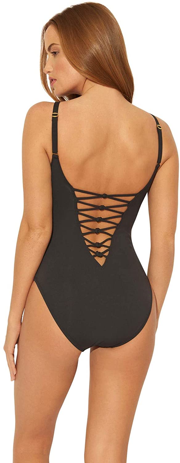 Bleu Rod Beattie Mango Mojito Lets Get Knotty Plunge Lace-Up One Piece
