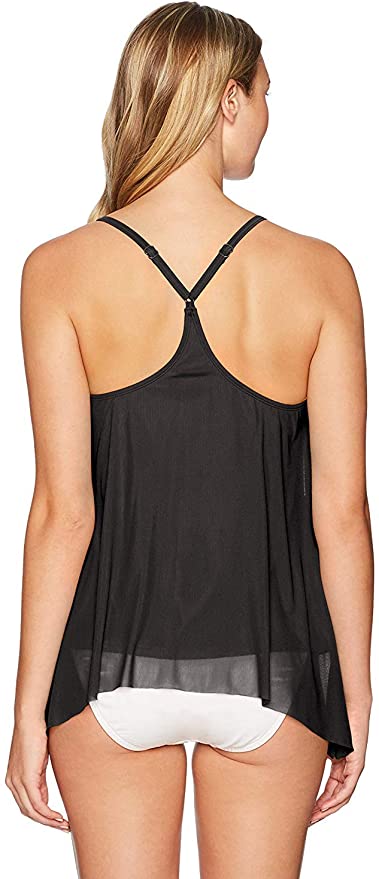 Coco Reef Women's Tankini Top Swimsuit with Mesh Layer Detail Color Castaway Black