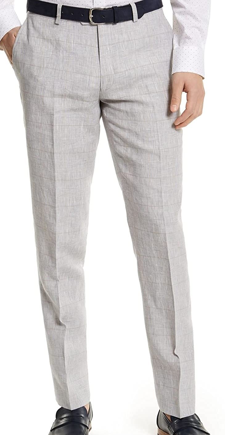 bar III Men’s Gray Plaid Linen Check Pants Style MLCOPC1Y0030