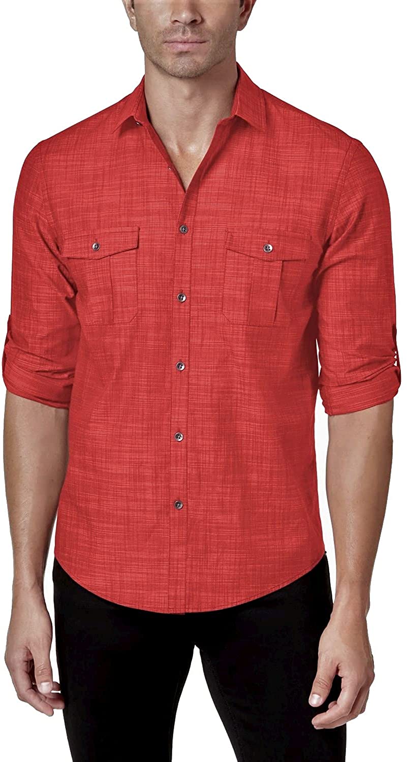 Alfani Mens Long Sleeve Warren Button Up Shirt Color: Red Size S