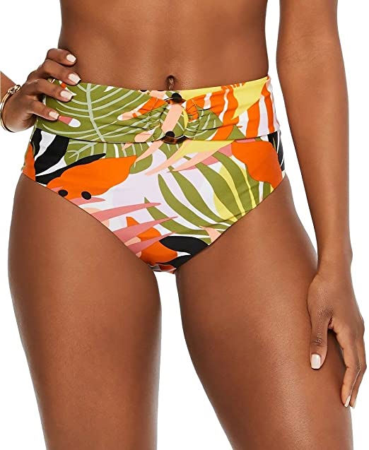 BAR III Printed Stretch Shirred Lined Bikini Swimsuit Bottoms MultiColor Size M