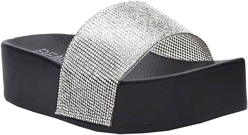 Matisse Beach by Matisse Women's Retreat Rhinestone Platform Sandals Color Black Synthetic Size 9M
