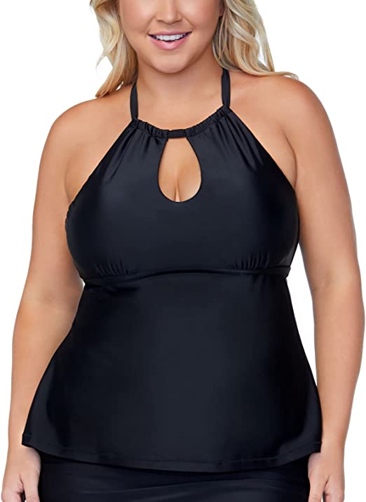 Raisins Curve Women's Plus Alicante Solids Rosalie Tankini Top Color Black Size 14W
