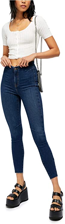 Free People Women's Miles Away High Waist Crop Skinny Jeans Color Feel Like Sunshine Size 24