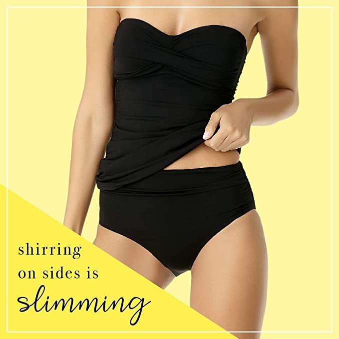 Anne Cole Women's Solid Twist Front Shirred Bandeau Tankini Swim Top Color Navy