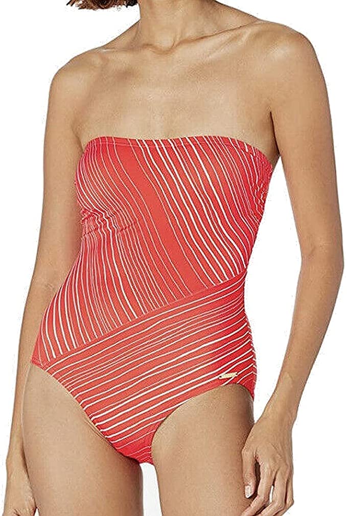 Vince Camuto Women's Standard Stripe Spliced Bandeau One Piece Color Poppy 670 Size 10