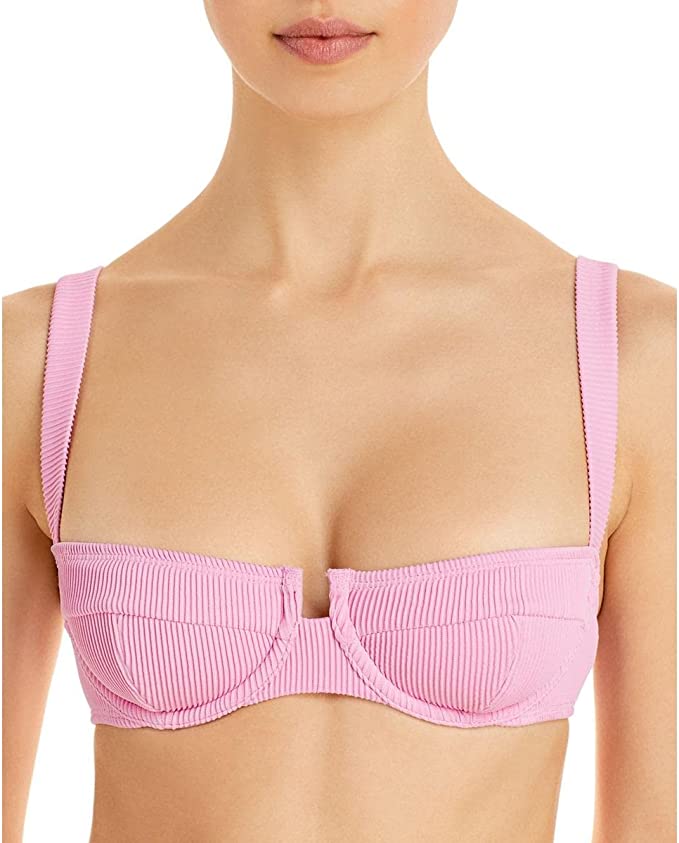 Charlie Holiday Womens Zola Ribbed Underwire Swim Top Separates Color Pink Size M