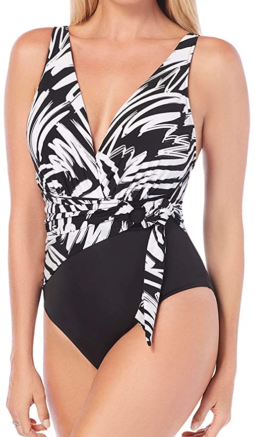 Magicsuit Women's Swimwear Sketchy Kaia Removable Soft Cup Belted One Piece Swimsuit with Adjustable Straps Size 12