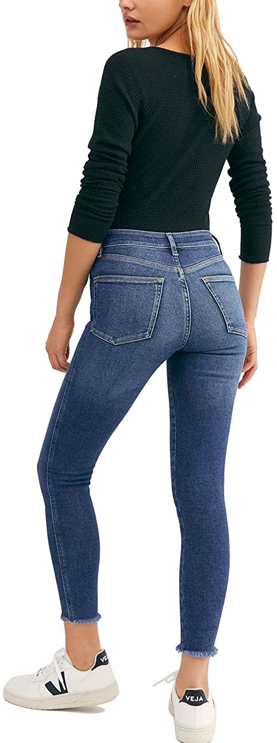 Free People Women’s Denim Frayed Hem Skinny Ankle Jeans OB1061274 Size 24