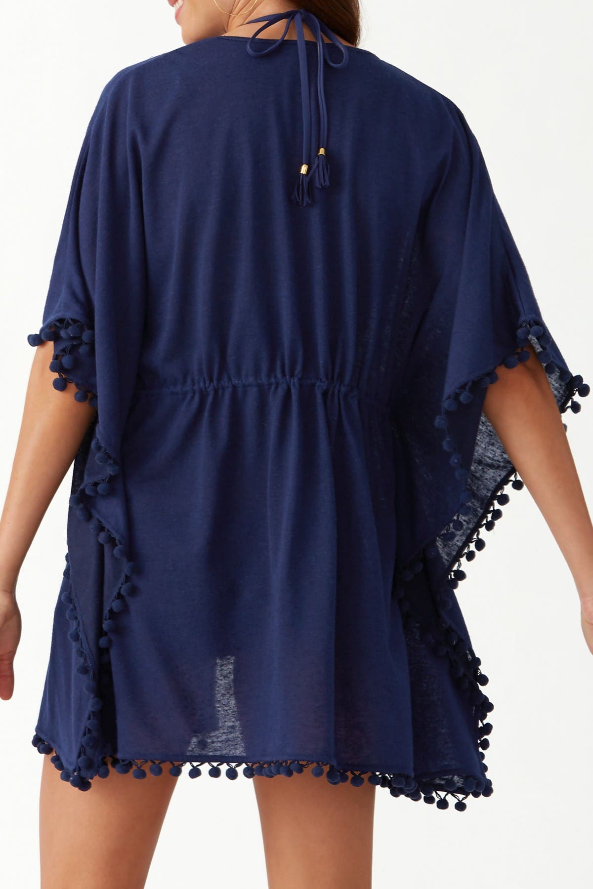Tommy Bahama Elbow Sleeve Pompom Cover-Up Tunic Color Mare Navy Size XL