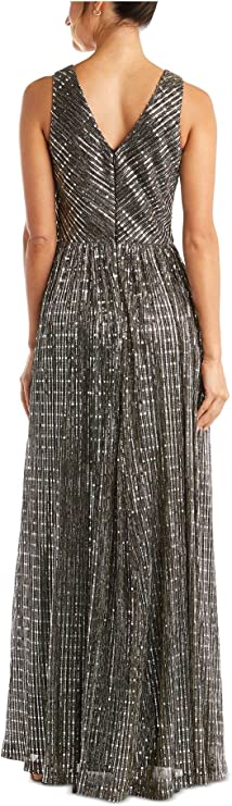 Nightway Womens Full Coverage Metallic Illusion Gown Color Black/Silver Size 10