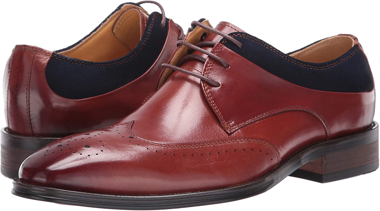 STACY ADAMS Men's Hewlett Wingtip Oxford Color Cognac/Navy Size 9.5M