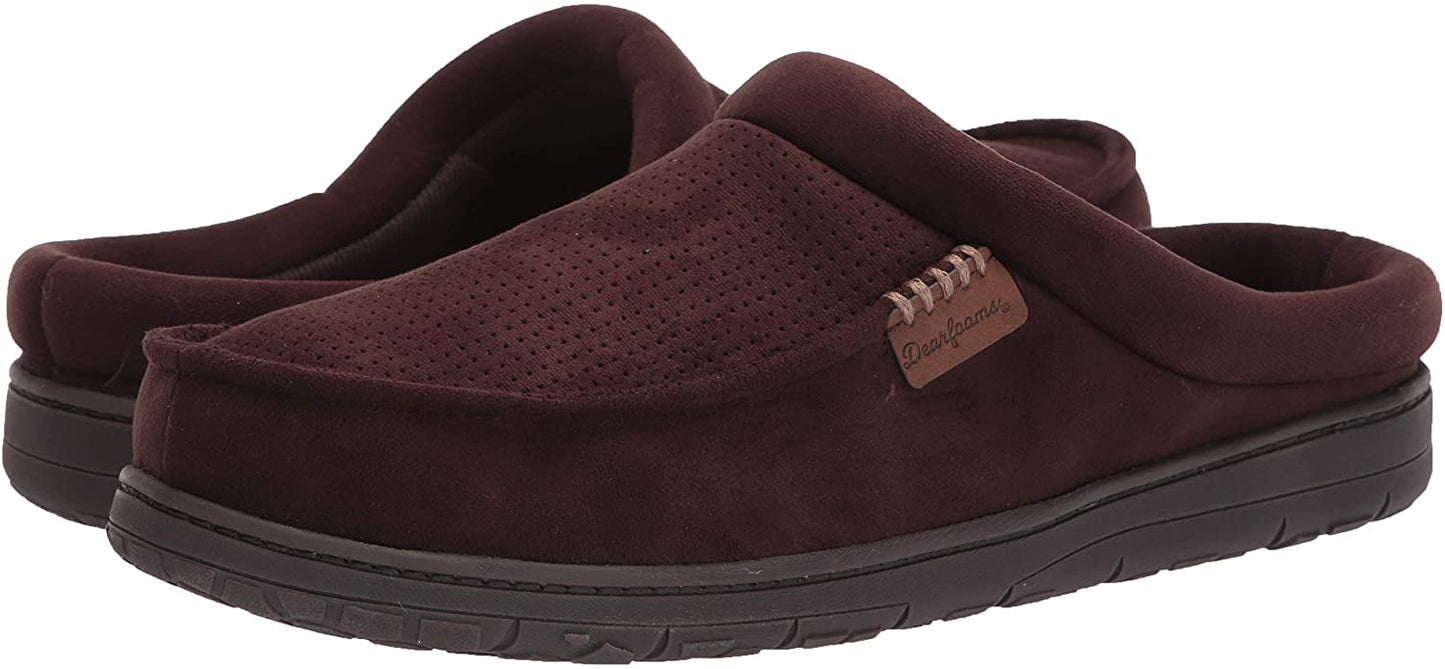Dearfoams Men's Brendan Microfiber Suede Clog Slipper Color Coffee (Perforated) Size M