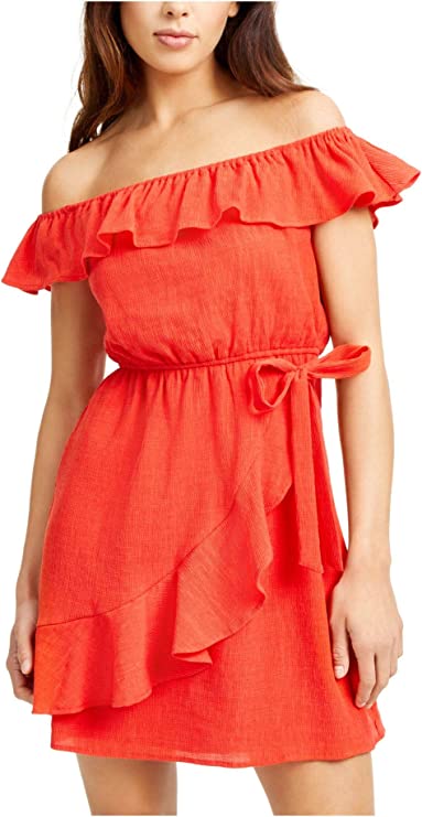 City Studio Womens Ruffle Off-Shoulder Dress Color Orange Size L