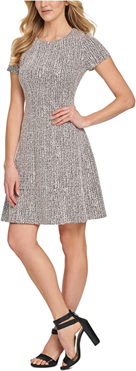 DKNY Womens Zippered Printed Short Sleeve Fit + Flare Dress Color Pink Textured Size 6