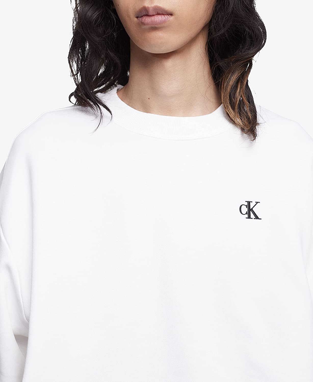 Calvin Klein Men's Relaxed Fit Monogram Logo Fleece Sweatshirt Color Brilliant White Size XL