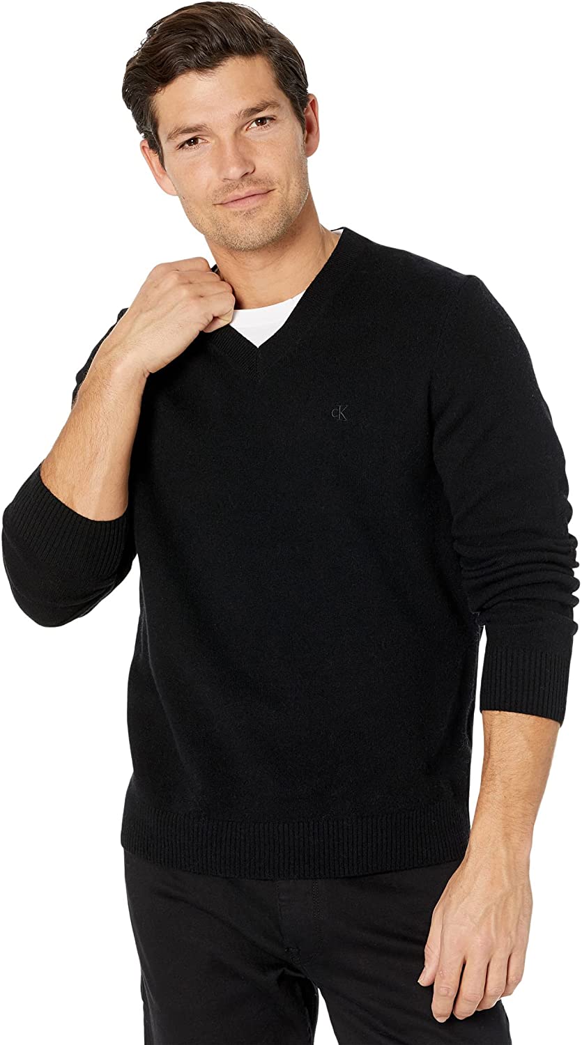 Calvin Klein Men's Merino Wool V-Neck Sweater Color Black Beauty Size XL