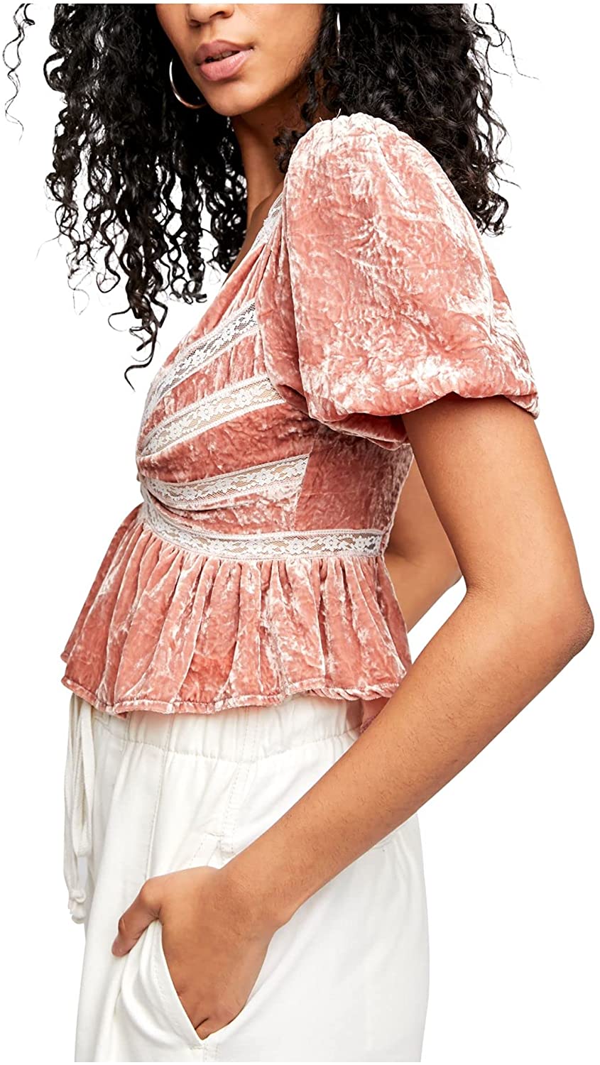 Free People Women's Yours Truly Velvet Top Color Mauve Size L