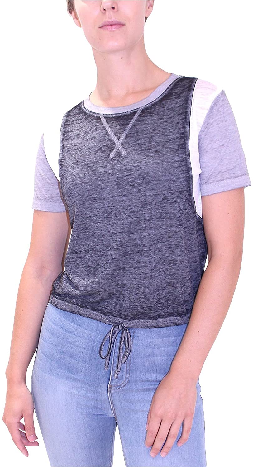 CRAVE FAME Juniors' Tie-Waist Burn-Out Top Color Charcoal Combo Size L