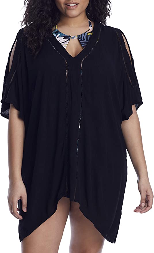 Raisins Curve Trendy Plus Size Tranquilo Caftan Swim Cover Up Color Black Size 3X