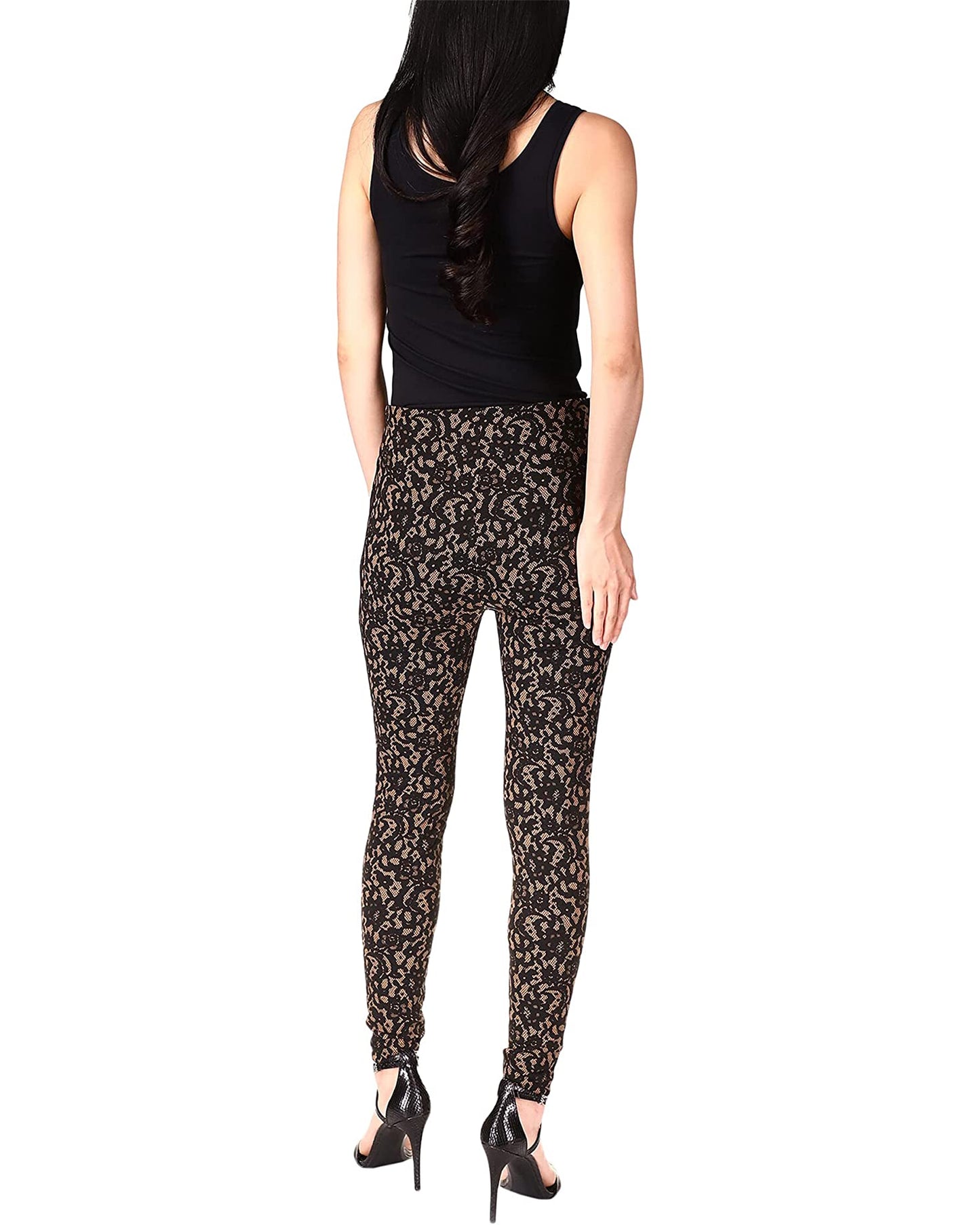 Michael Kors Women's Petites Jacquard Lace Pull-On Leggings Color Suntan Size PM