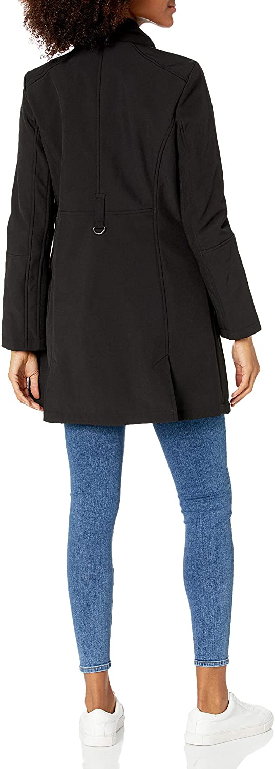 Calvin Klein Women's Asymmetric Hooded Softshell Coat Color Black