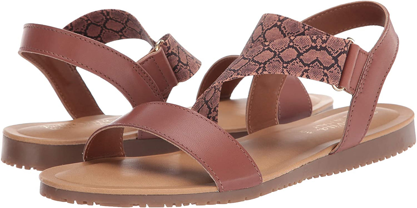 Bella Vita Women's Nev-Italy Flat Sandal Color Tan Leather/Snake Size 6W