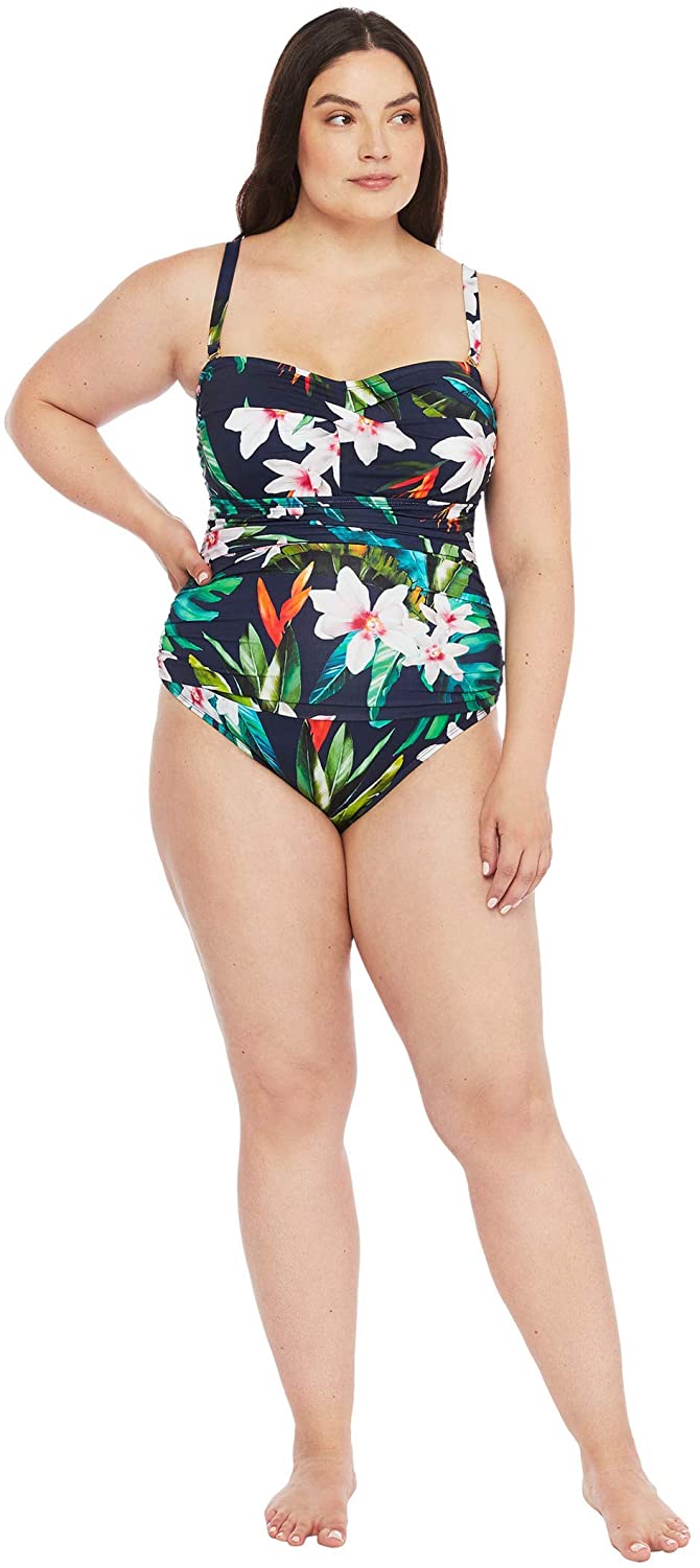Lauren Ralph Lauren Plus Size Twist Bandeau Underwire One-Piece Swimsuit Color Watercolor Tropical Size 18W