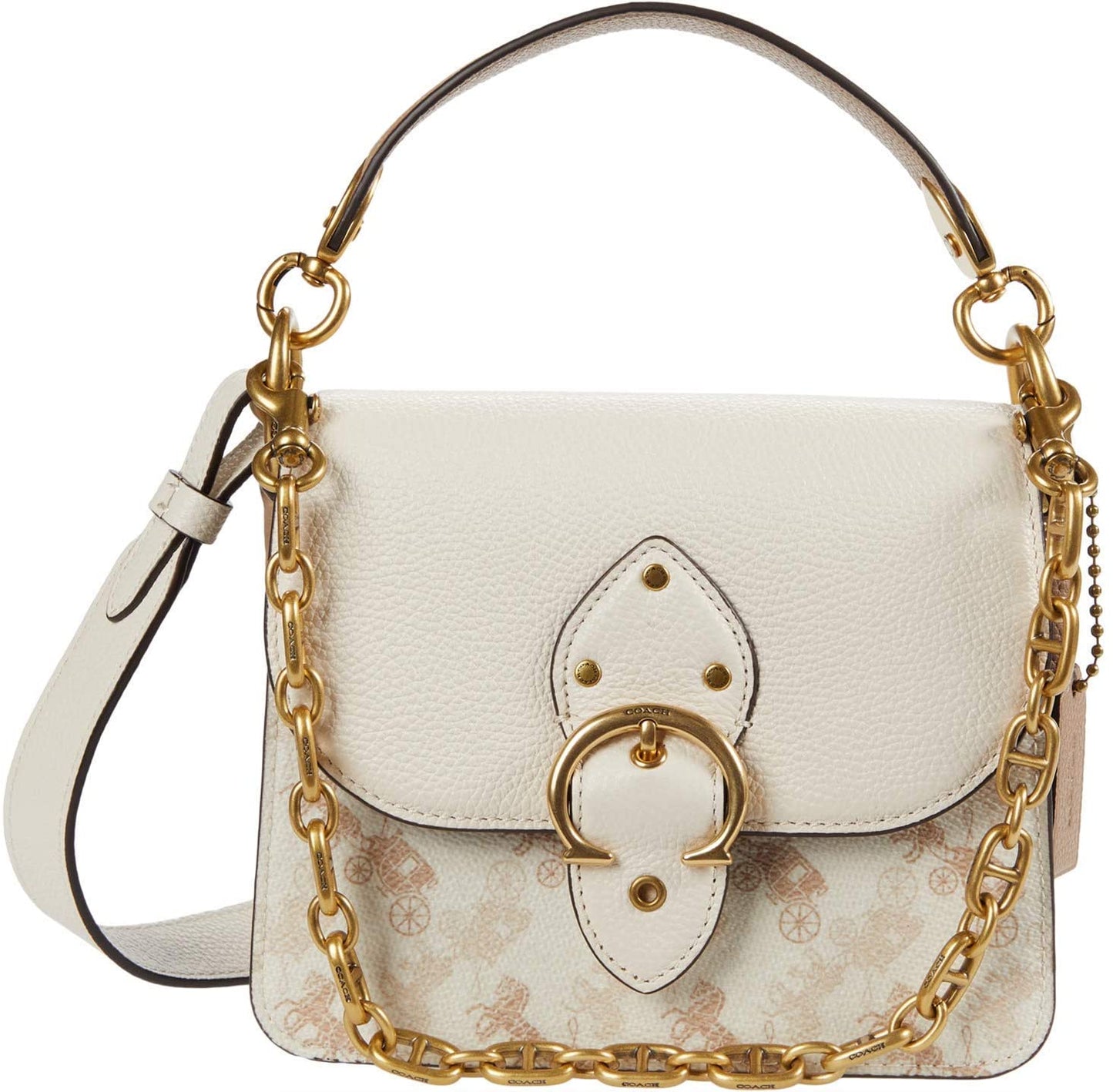 COACH Horse and Carriage Coated Canvas Beat Shoulder Bag Color Chalk/Taupe