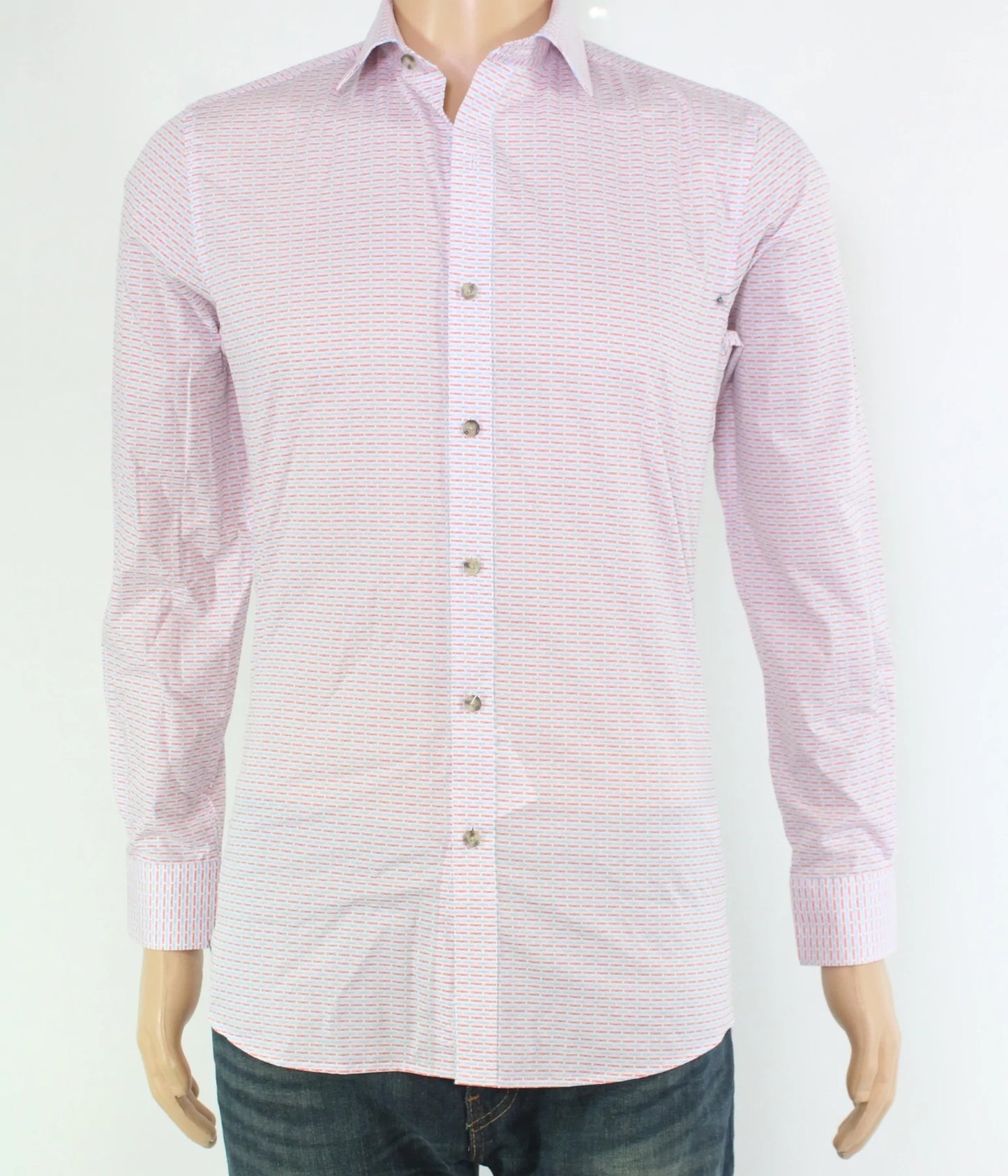 Bar III Men's Dash Striped Slim Dress Shirt Color White/Blue/Red Size S