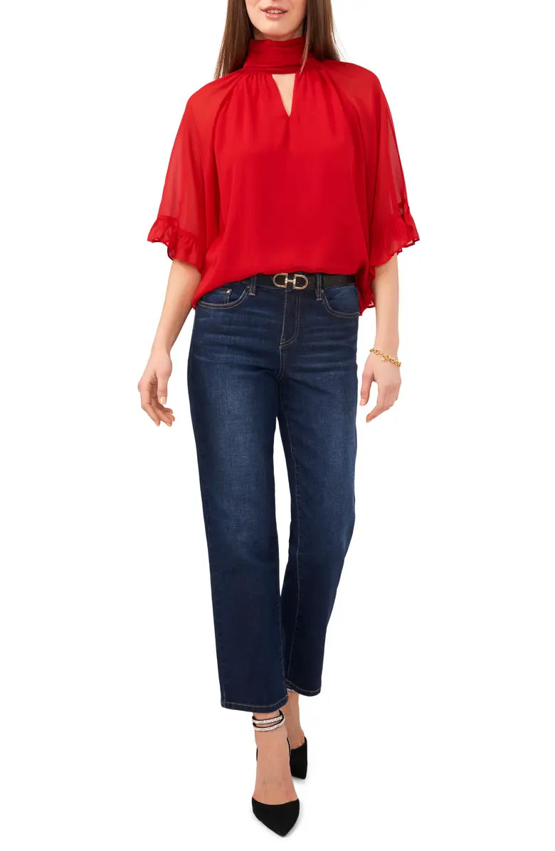 VINCE CAMUTO Flutter Sleeve Blouse Color Autumn Fuchsia Size S