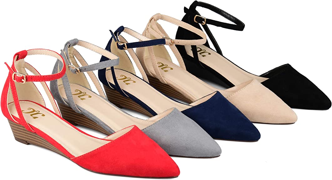 Brinley Co. Womens Pointed Toe Ankle Strap Sliver Wedge Color Black Size 9M