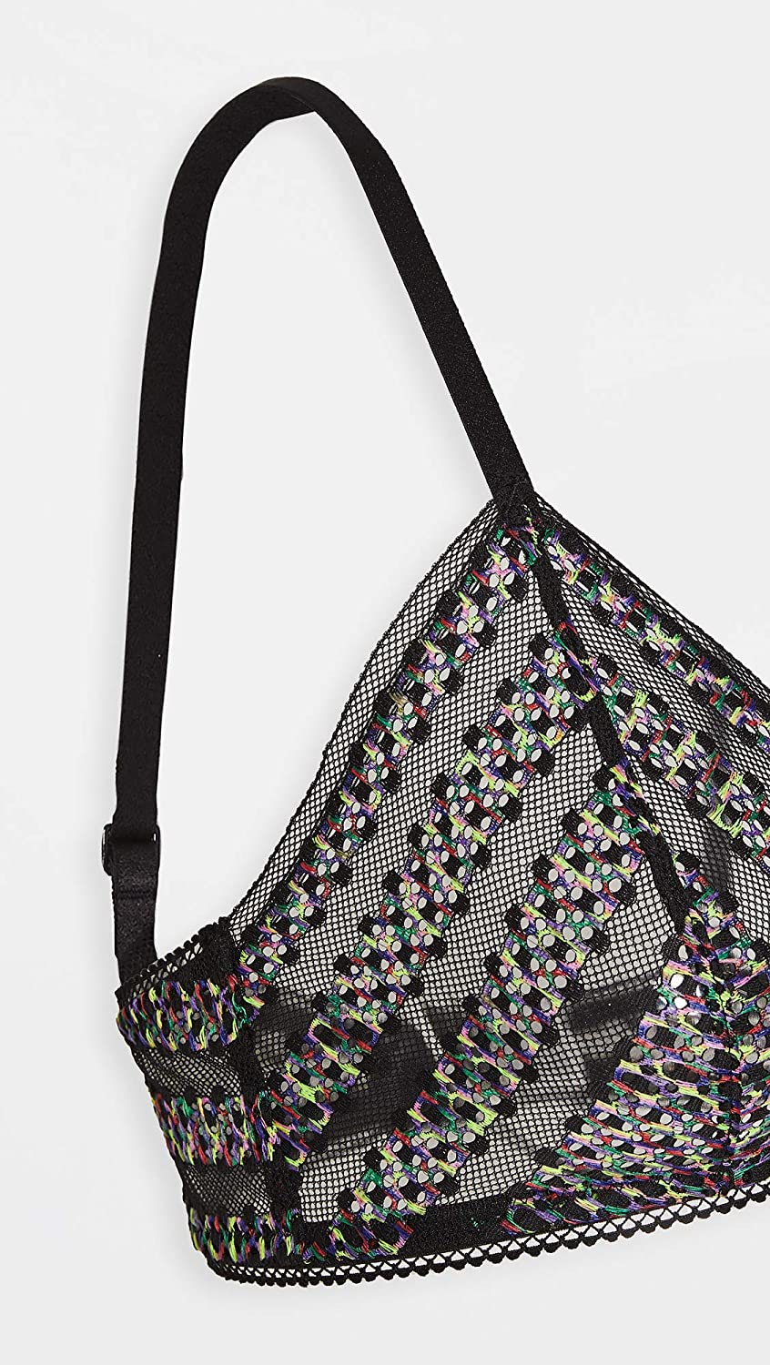 Calvin Klein Underwear Women's Stripe Lace Unlined Triangle Bralette Color Black Size XS