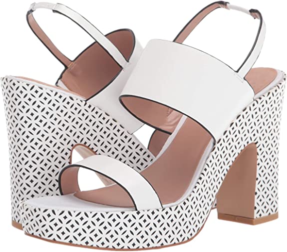 Zac Posen Women's Platform Sandal Cutout Leather Wrapped Wedge Color White Leather