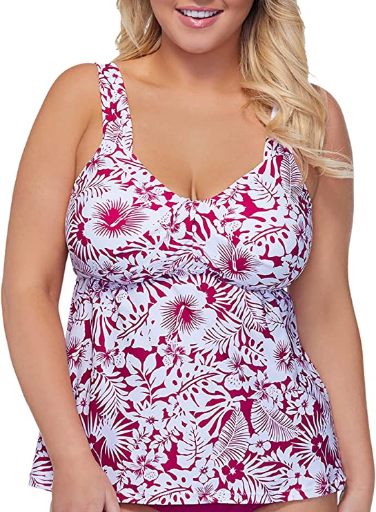 Raisins Curve Women's Plus Rimini Underwire Tankini Top Color Pink Size 18W