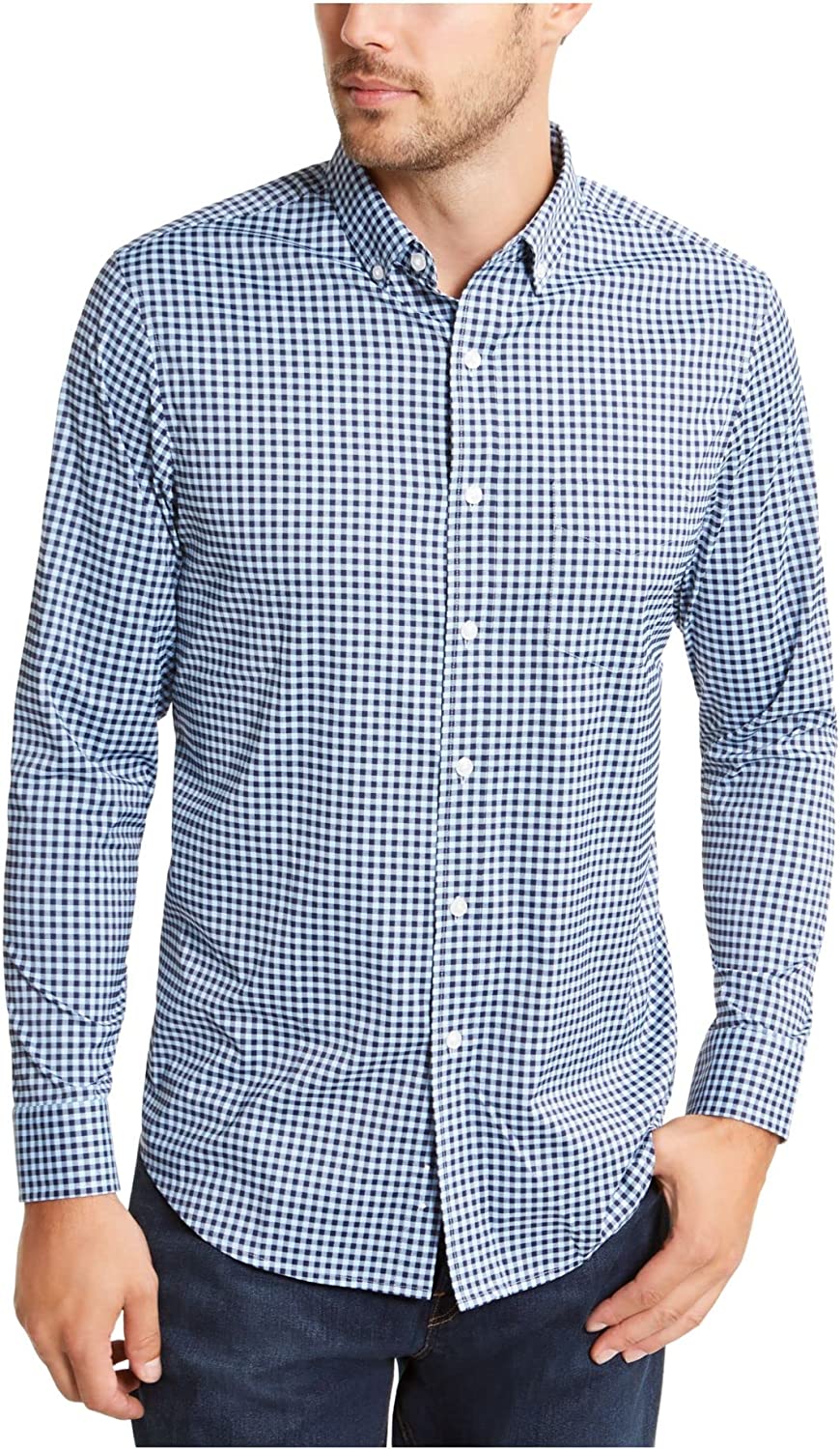Club Room Men's Button-Front Stretch Plaid Shirt Color Pale Ink Blue Size M