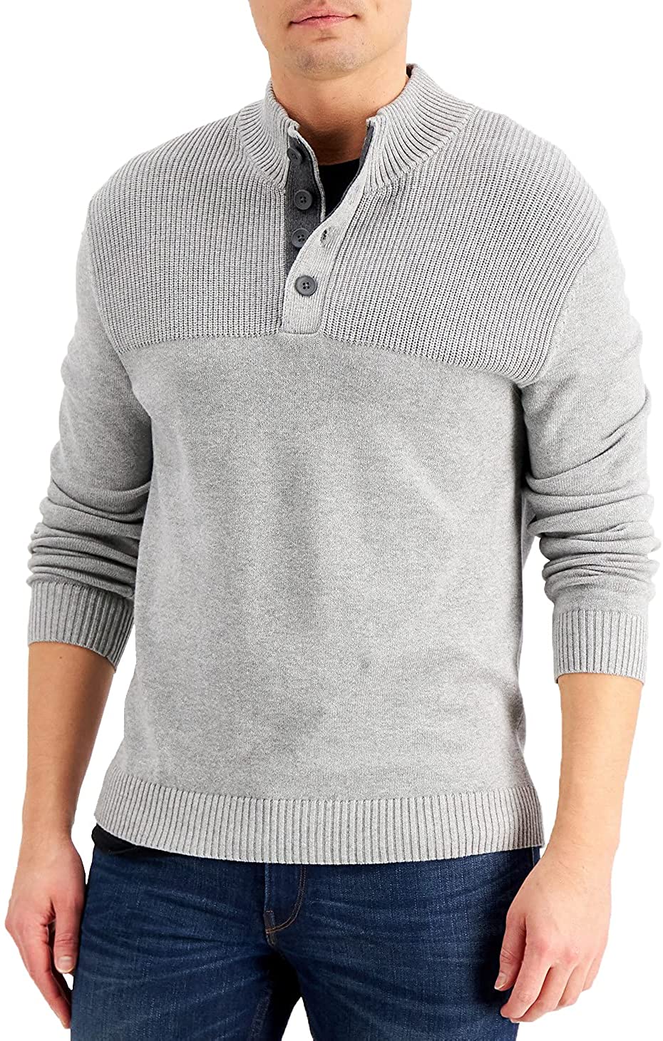 Club Room Men's Ribbed Four Button Pullover Sweater Color Gray Size L