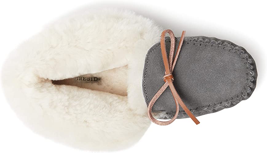 Dearfoams Women's Fireside Brisbane Shearling Foldover Moccasin Slipper Color Gray Size 8M