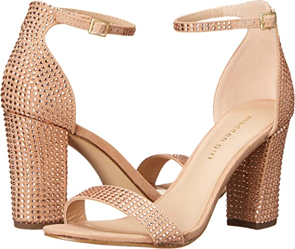 Madden Girl Womens Bella Two-Piece Block-Heel San Vintage Color Rose Rhinestone Size 5.5M