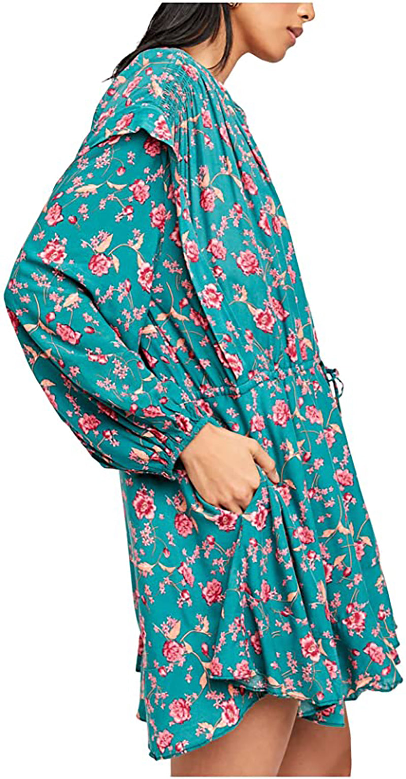Free People Women’s Floral Long Sleeve Short Shirt Dress OB1231677