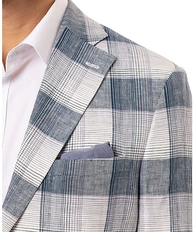 Tallia Orange Men’s Linen Plaid Two-Button Blazer Color Navy/Cream Size 46R