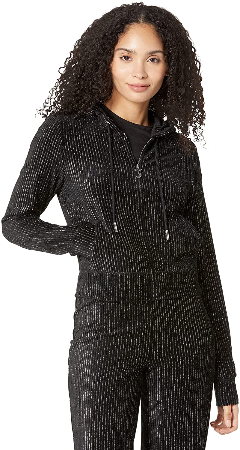 Juicy Couture Women's Wale Velour Hoodie Color Liquorice Size S