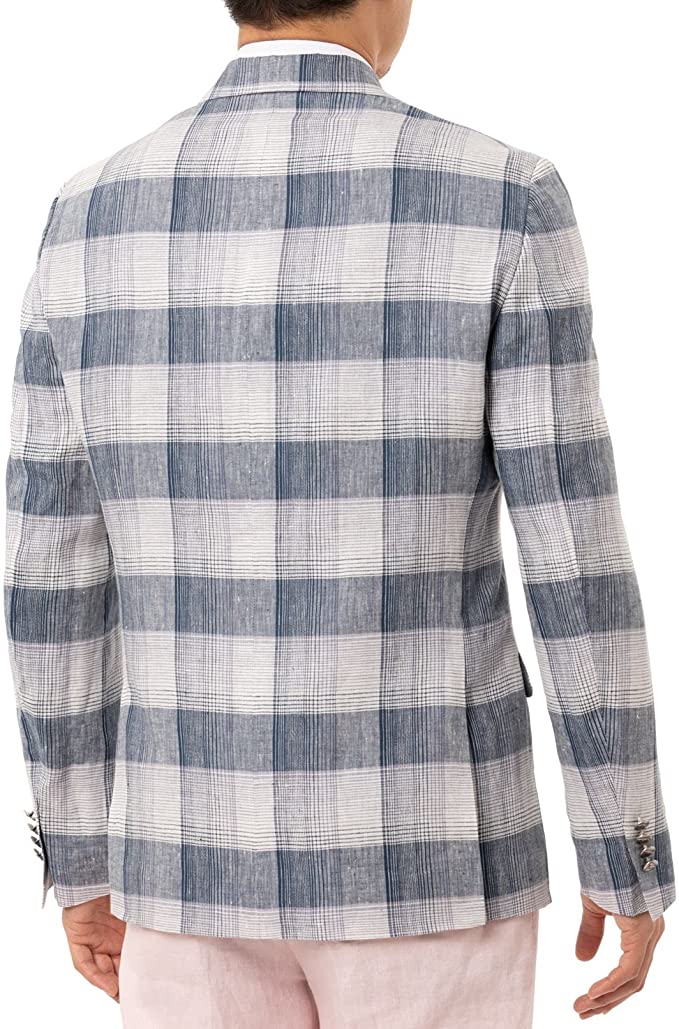 Tallia Orange Men’s Linen Plaid Two-Button Blazer Color Navy/Cream Size 46R