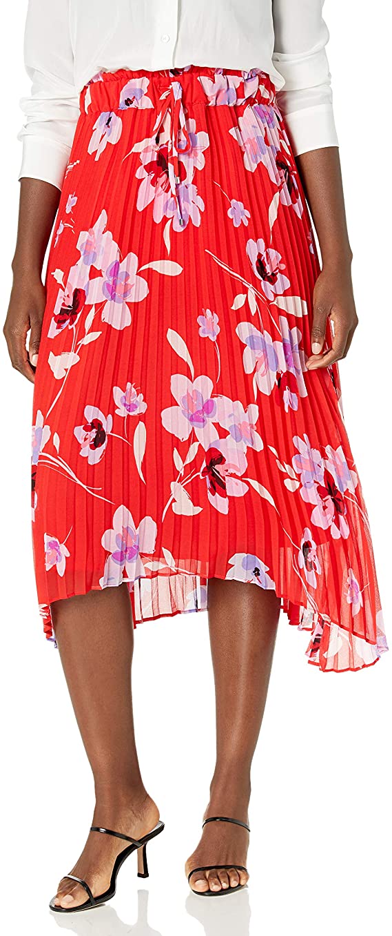Calvin Klein Women's Pleated Skirt Color Watermelon Wisteria Multi Size L