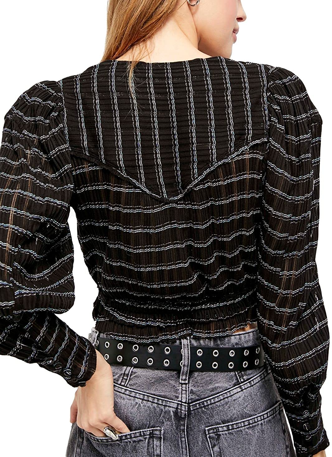 Free People Women’s Girlfriend Top Color Black Combo Size XS